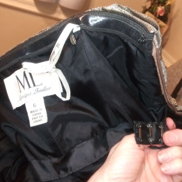 Monique Lhuillier Strapless Sparkly Bronze Lame´ Beaded Waist Evening Gown - Picture 10 of 16